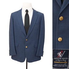 AUSTIN REED mens solid blue gold buttons two button suit jacket blazer 42 L