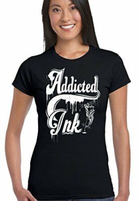 Addicted Tinte - Damen Lustiges Tattoo T-Shirt