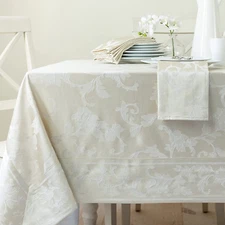 Harmony Scroll Woven Damask Fabric Tablecloth, 60″ X 144″ Rectangular Birch