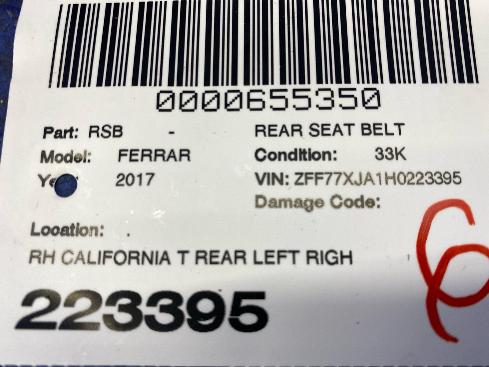 2015-2018 FERRARI CALIFORNIA T REAR LH RH SEAT BELT LATCH BUCKLE RECEIVER SET