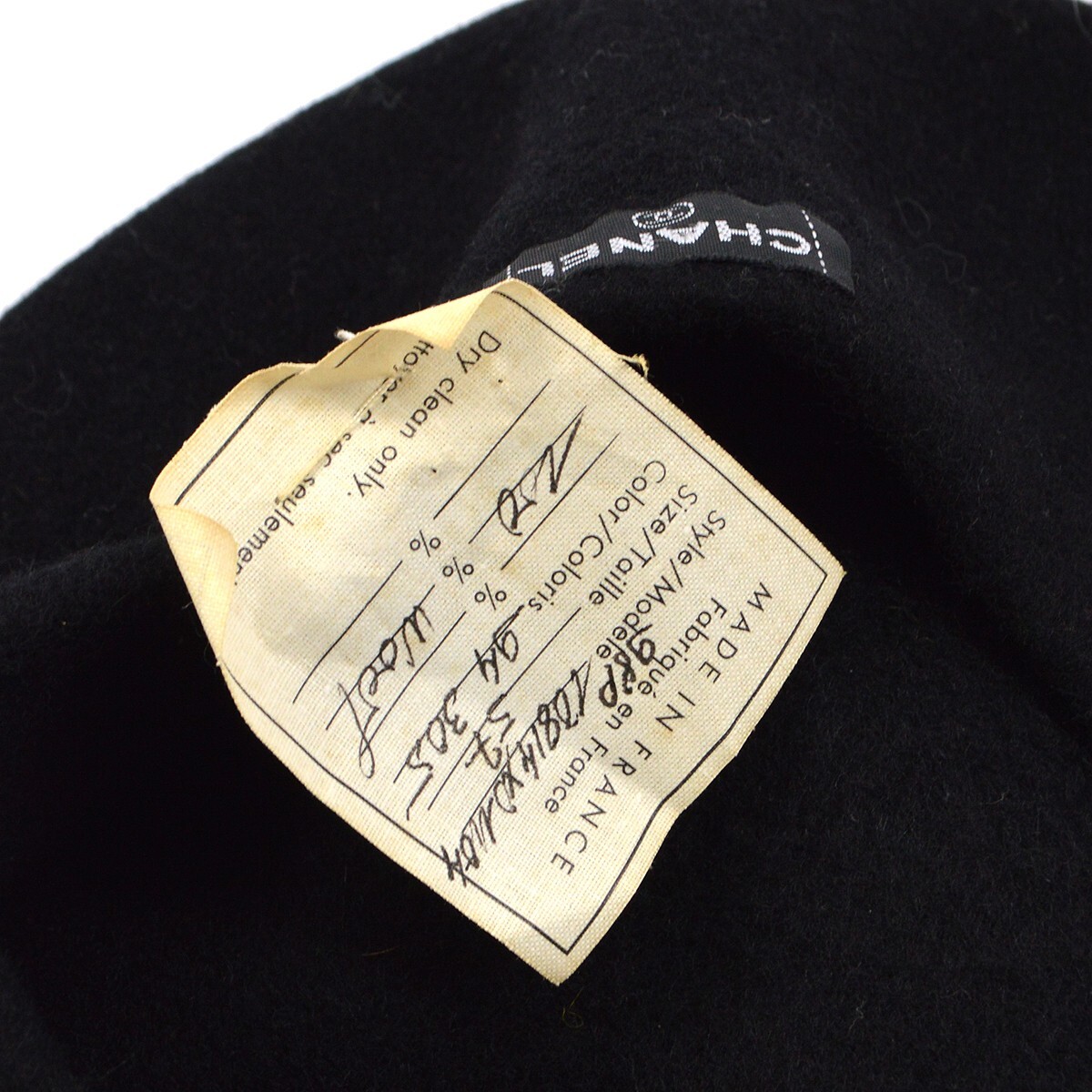 Chanel Black Hat Beret Small Good 98P chanel-black-wool-and-white-cc  main image 4