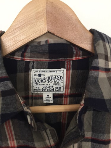 Men’s Lucky Brand Black Plaid Long Sleeve Button Down Shirt Country Cozy Sz M - Picture 2 of 4