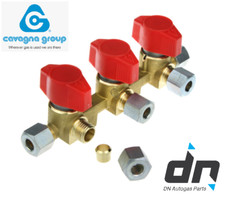 CAVAGNA 3 way gas MANIFOLD taps 8mm for COPPER PIPE or FLEXI GAS PIPE