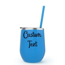 Aqua Blue Maars Bev Steel 12 oz Stemless Wine Tumbler with Straw Free Monogram