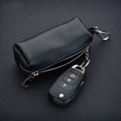 Genuine Leather Chain Pouch - Women Fashion Wallet Zipper Case Key Bag Organizer