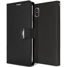 For iPhone X/Xs GOOSPERY Rich Diary Leather Wallet Case BLACK