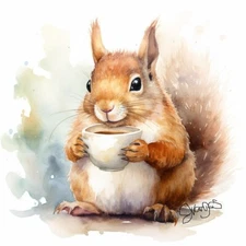 Watercolor Squirrel Painting Art Print 8x11 inches