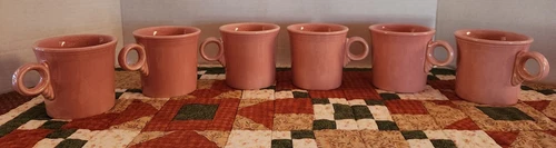 Set Of 6 Fiesta Rose Ring Handle Coffee Cup Mug HLC USA