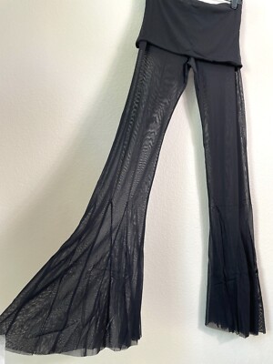 NEW We Are HAH Womens Large Hot As Hell Blow Your Horn Flare Pants Black Sheer