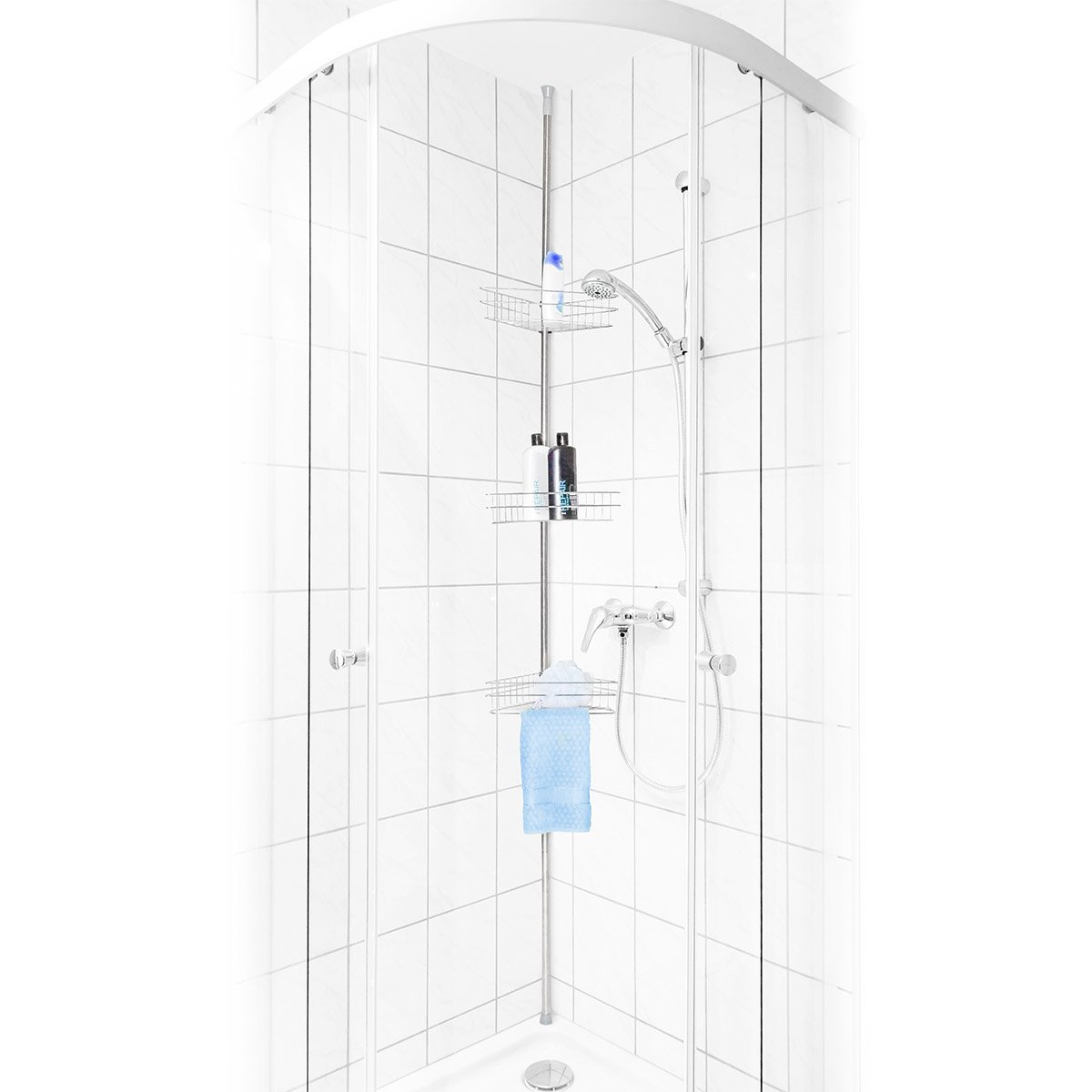 Étagère d'angle de douche télescopique en acier chromé extensible 135-290 cm
