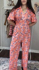 Vintage 60s 70s Montgomery Ward Women s Jumpsuit In Salmon Pink Floral Size L