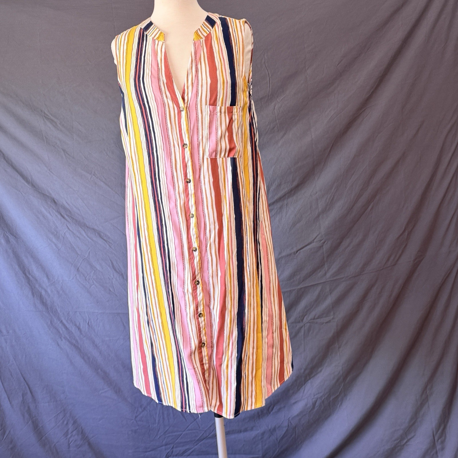 J For Justify 3X Plus Size Striped Dress Sleeveless Button Front Rayon Boho Midi