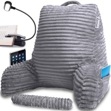 Reading Pillow with Light, Arm & Back Support for Bed, Laptop, TV (Gray)