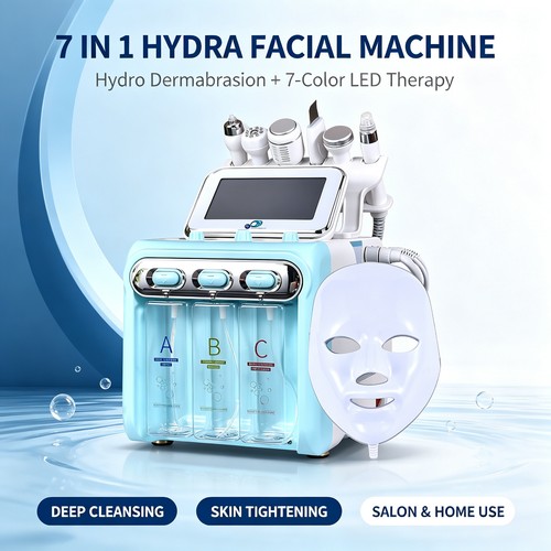 Hydra Facial Machine for Spa 7 in 1 Hydro Dermabrasion Small Bubble LED Mask