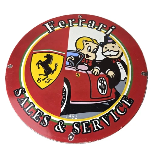 Vintage Ferrari Sign - Monopoly Richie Rich Porcelain Sign