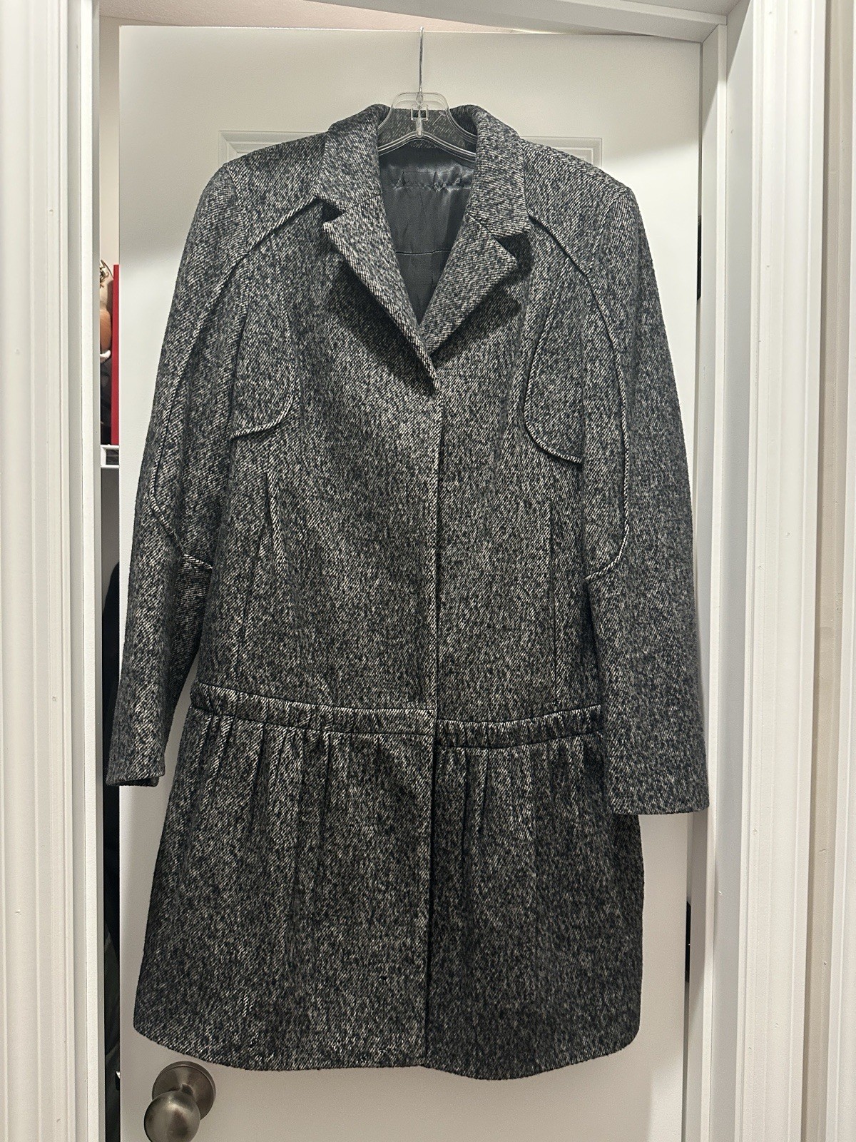 PRADA Wool and Cashmere Blend Ruffled Mid-length Coat Size42 Made In Italy Women