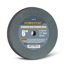 POWERTEC 15518 Aluminum Oxide Grinding Wheel 80 Grit, 6 x 3/4 with 1/2 Arbor