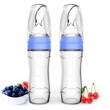 2 PCS Silicone Baby Food Dispensing Spoon Set Blue 4oz/120ml Squeezable Bottle