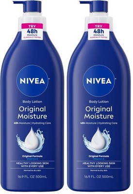 NIVEA Original Moisture Body Lotion with 16.9 Fl Oz (Pack of 2), White 