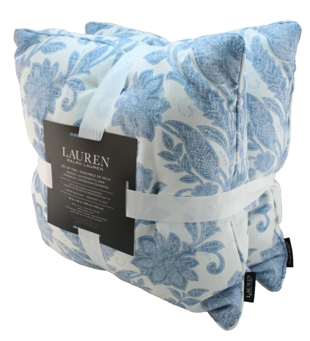 Ralph Lauren Decorative Pillows Set of 2 Blue White Floral Indoor