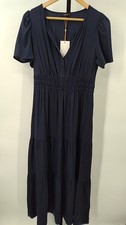 Quince Women Washable Stretch Silk Tiered Maxi Dress Navy Basic Sleeved S