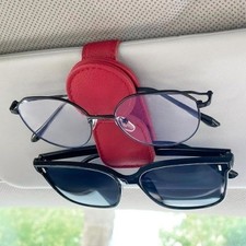Sunglasses Holder for Car Visor Magnetic Leather Sunglass Eyeglass HangerCli red