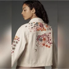 Anthropologie Dolan Floral Embroidered Cropped Chore Jacket Size L