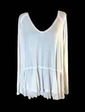 We The Free Tangerine Top Ivory Oversize Flowy Boho  Romantic Ruffle Raw Hem XL 