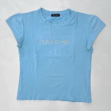 Vintage Y2K Bebe Rhinestone Spell Out T Shirt Size Women’s XLP 2000’s Blue