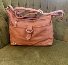 Vintage Great American Leather Brown Crossbody Purse Adj. Strap Multi Pocket