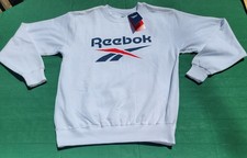 Vintage Reebok White Pullover Sweatshirt Red Blue Logo Adult Sz Small New Tags