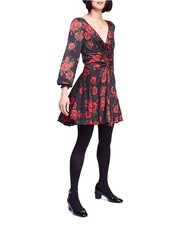 Free People Womens Floral Fit & Flare Dress, black, 4