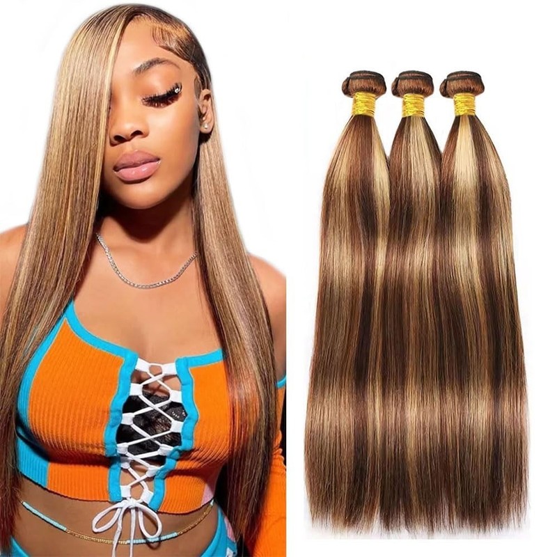 Highlight P4/27 Straight Human Hair 3 Bundles Blonde Hair 12in 12in 12in