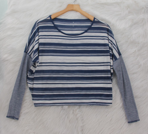 Athleta Serenity Long Sleeve Top S Blue Striped Dolman Scoop Lightweight #1234