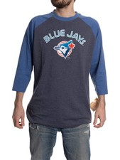 Toronto Blue Jays Men s Cooperstown Wordmark Logo Raglan 3/4 Sleeve T-Shirt