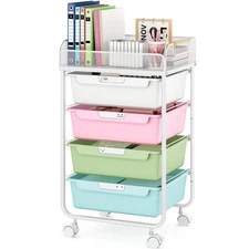 Rolling Cart with 4 Drawers,4 Tiers Rolling Utility Cart Craft Cart,Rolling S...