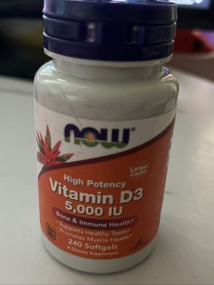 NOW Foods Vitamin D-3 5000 IU 240 Softgels Exp 07/2029