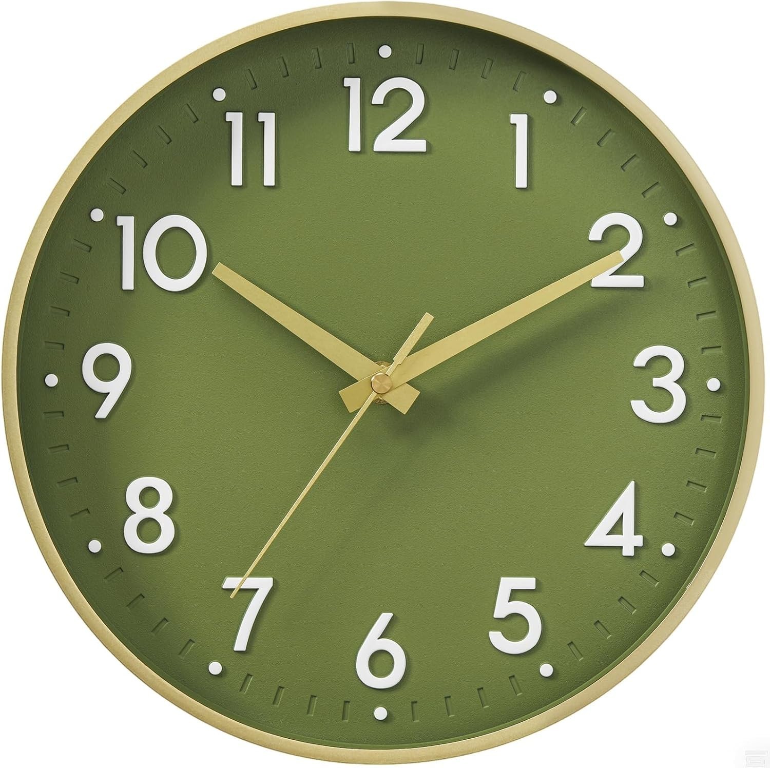 8 Inch Gold Wall Clock, Battery Operated, Silent Non-Ticking, Modern, Analog