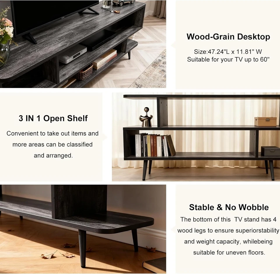 Soporte de TV Lightdot 3 en 1 con almacenamiento para televisores de hasta 65"", consola de TV de mediados de siglo Foto 4 de 4