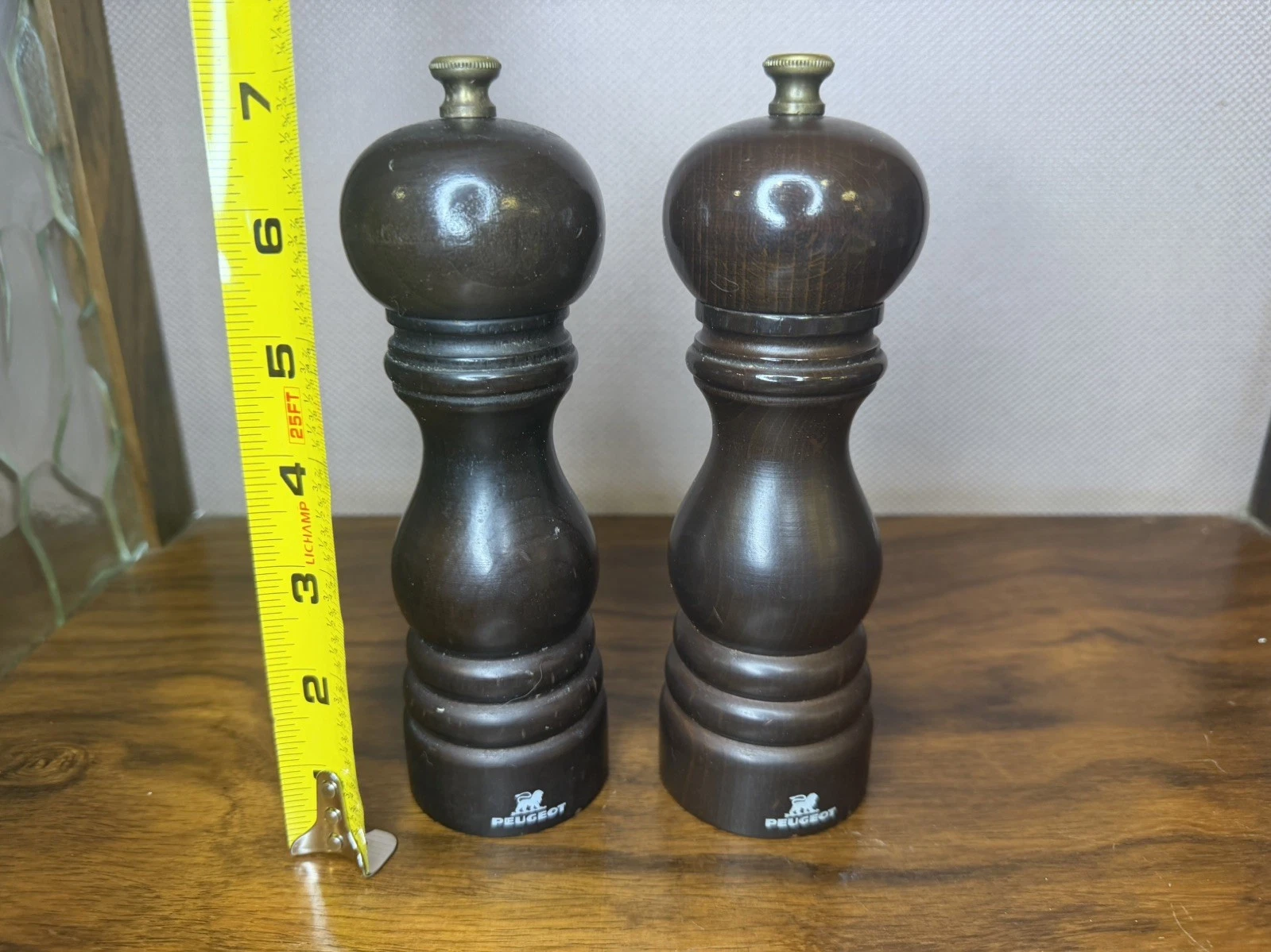 Vintage Peugeot France "Paris" Salt & Pepper Grinder Mill Set Chocolate Brown 7"