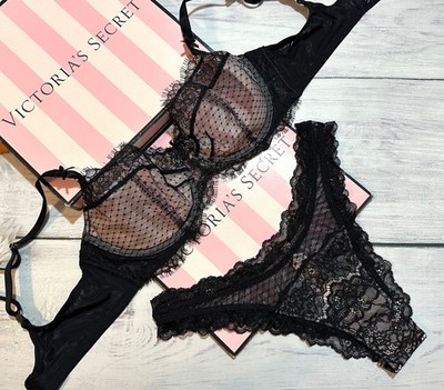 Victoria's Secret Dream Angels Unlined Balconette Bra Brazilian Set Black