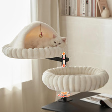 2-in-1 Cat Desk Bed Rotating Height Adjustable Cat Tree Semi-Enclosed Lounger