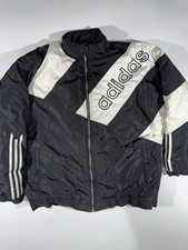 VTG Adidas Windbreaker Jacket Men's Large Black White 90s Streetwear Spellout