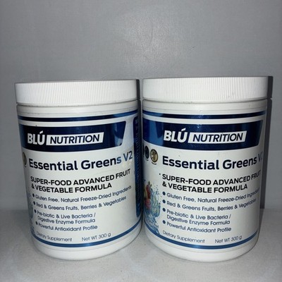 Lot Of 2- Blu Nutrition Essential Greens Superfood V2/Strawberry Kiwi / 330g