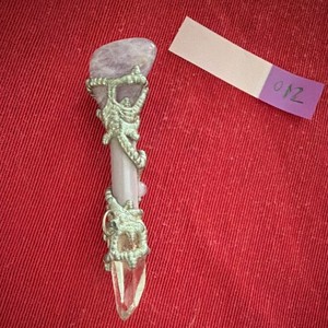 Crystal Wand Pendant Metal Dragon Wrap w/ Hanging Loop, Purple & Clear Crystal