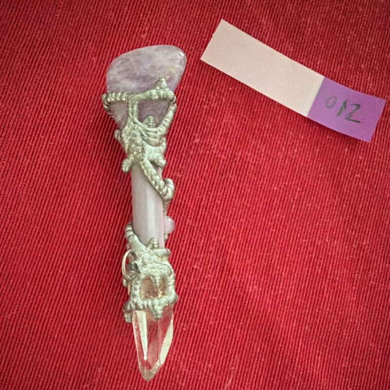 Crystal Wand Pendant Metal Dragon Wrap w/ Hanging Loop, Purple & Clear Crystal