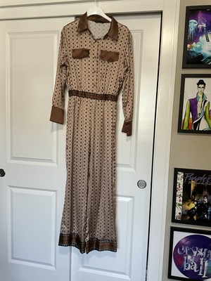 Sollinarry One Piece Brown Satin Jumpsuit Wide Leg Medium