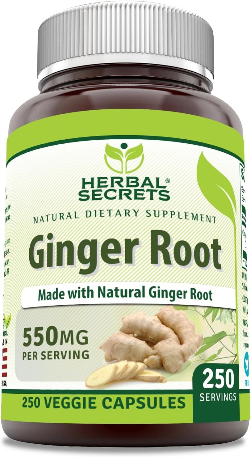Herbal Secrets Ginger Root 550 mg Per Serving, 250 Veggie Capsules Supplement |