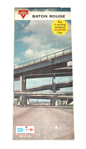 Vintage 1969 Conoco Baton Rouge Louisiana Map CSM3