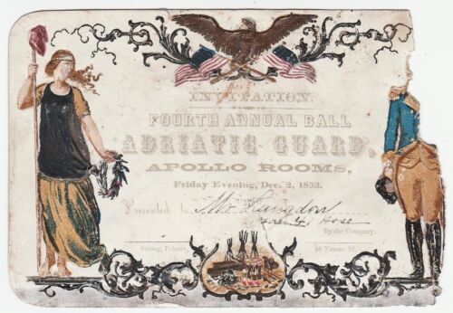 RARE Embossed Ball Card - NY Fireman 31 Adriatic Guards & 41 Hose Co 1853 - FDNY - Picture 1 of 2